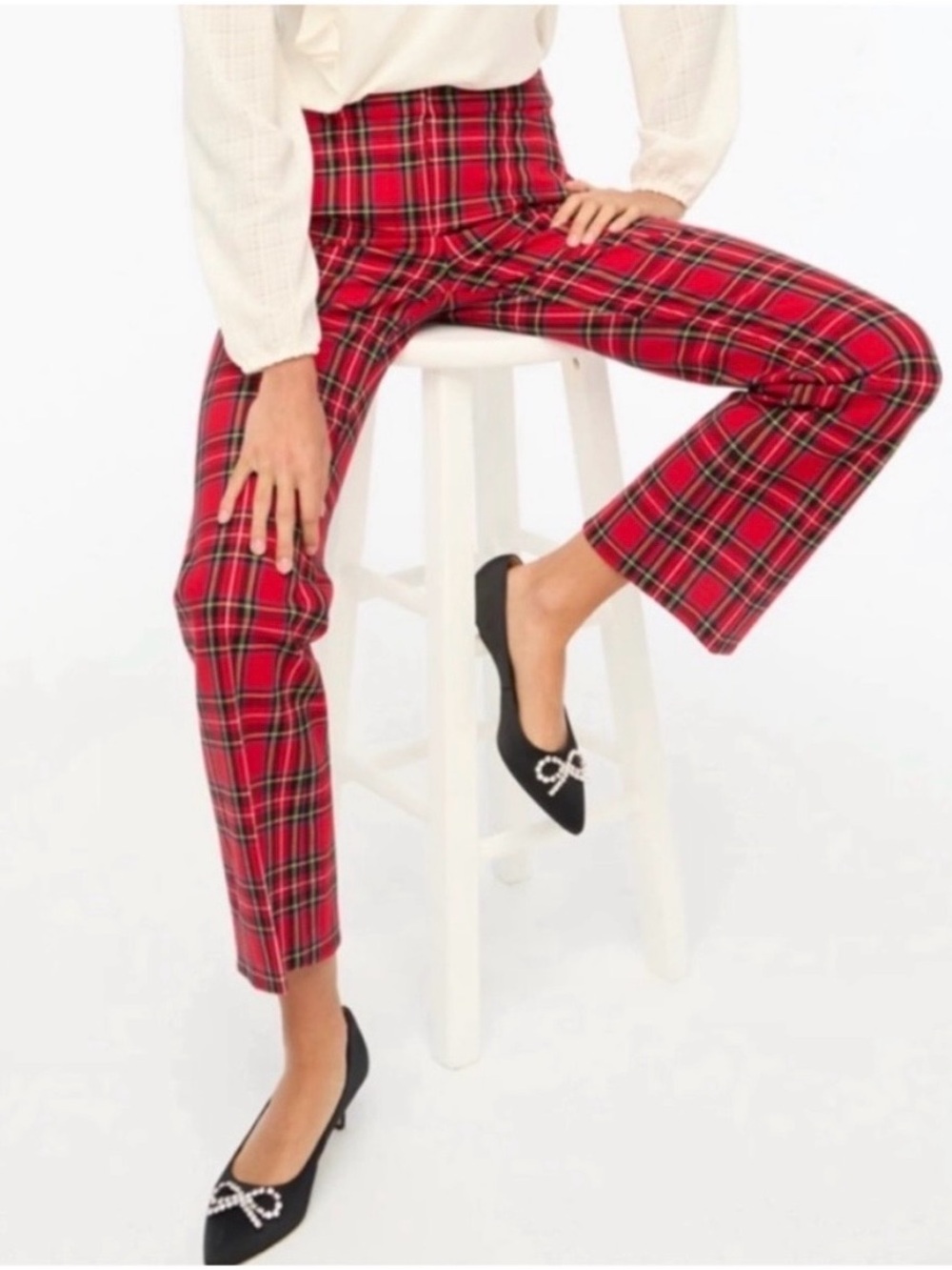 NWT J Crew Kelsey Cropped Flare Pants Size 8 Red Stewart Tartan Plaid Christmas